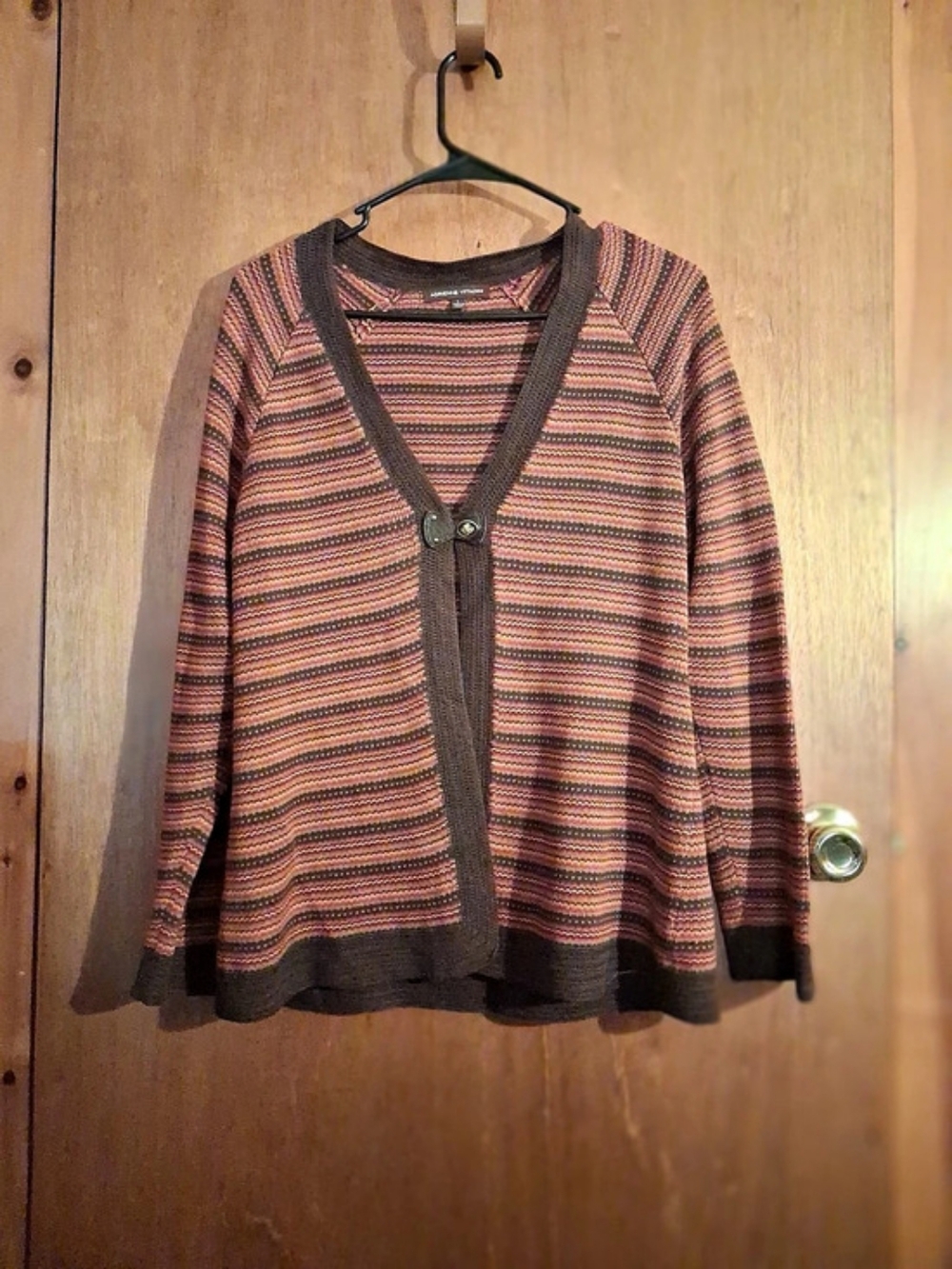 Adrienne Vittadini Striped Cardigan Brown & Pink